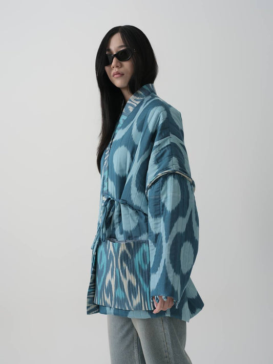 MARGILAN BLUE SILK ROBE JACKET.