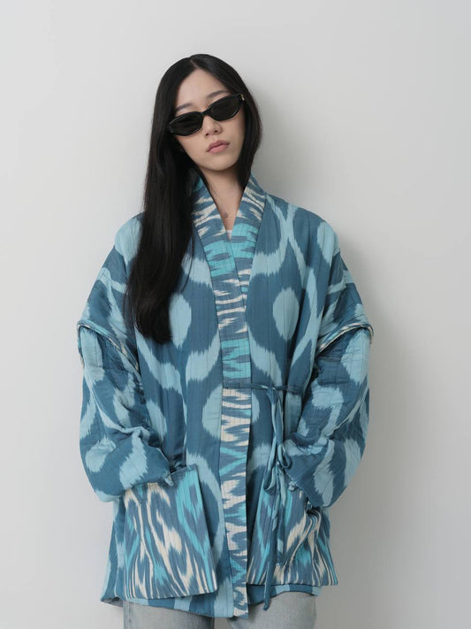 MARGILAN BLUE SILK ROBE JACKET.