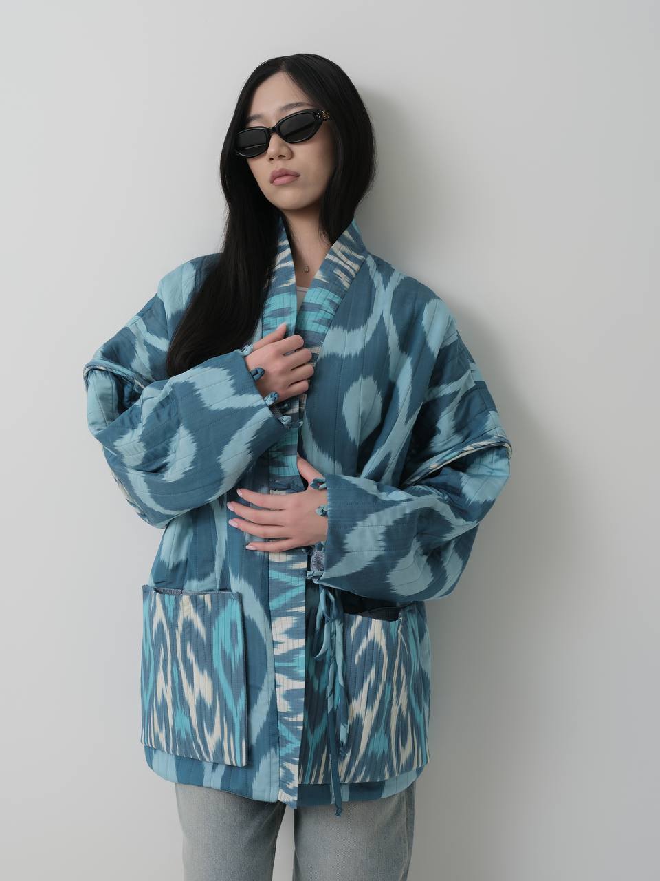 MARGILAN BLUE SILK ROBE JACKET.
