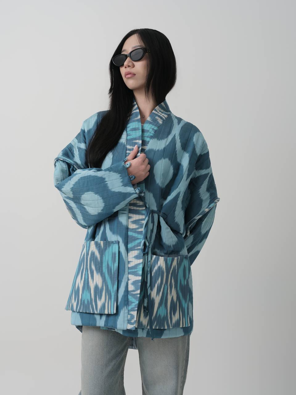 MARGILAN BLUE SILK ROBE JACKET.